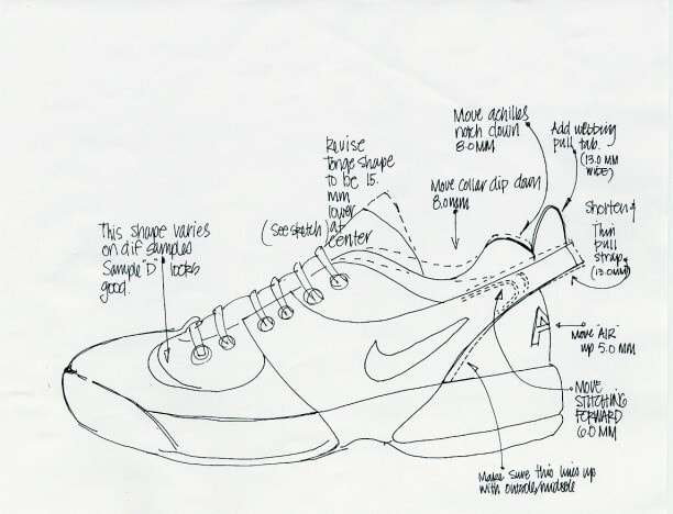 A black and white sketch of the original Air Swoopes